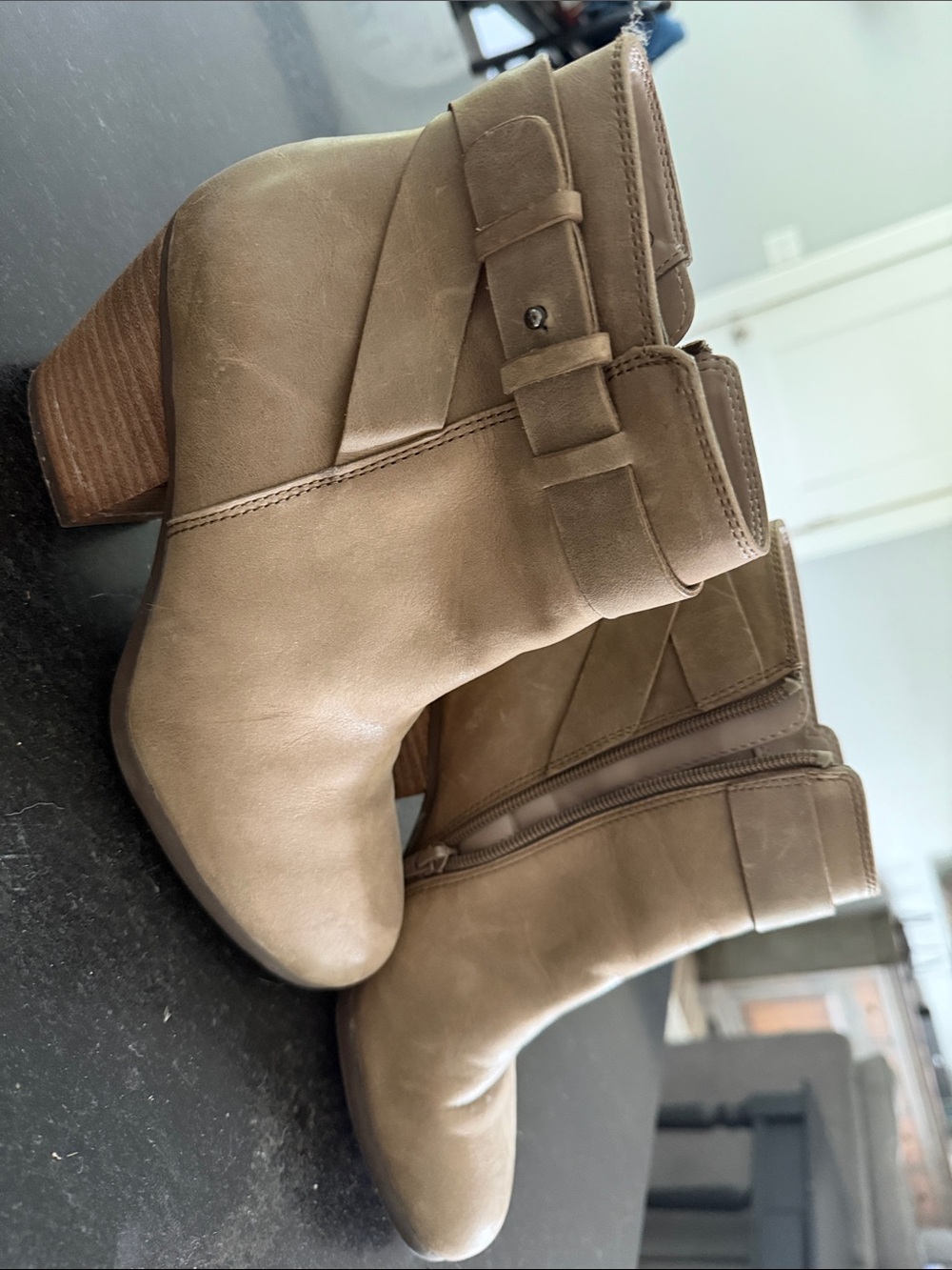 AEROSOLES Taupe Buckle Strap Ankle Boots